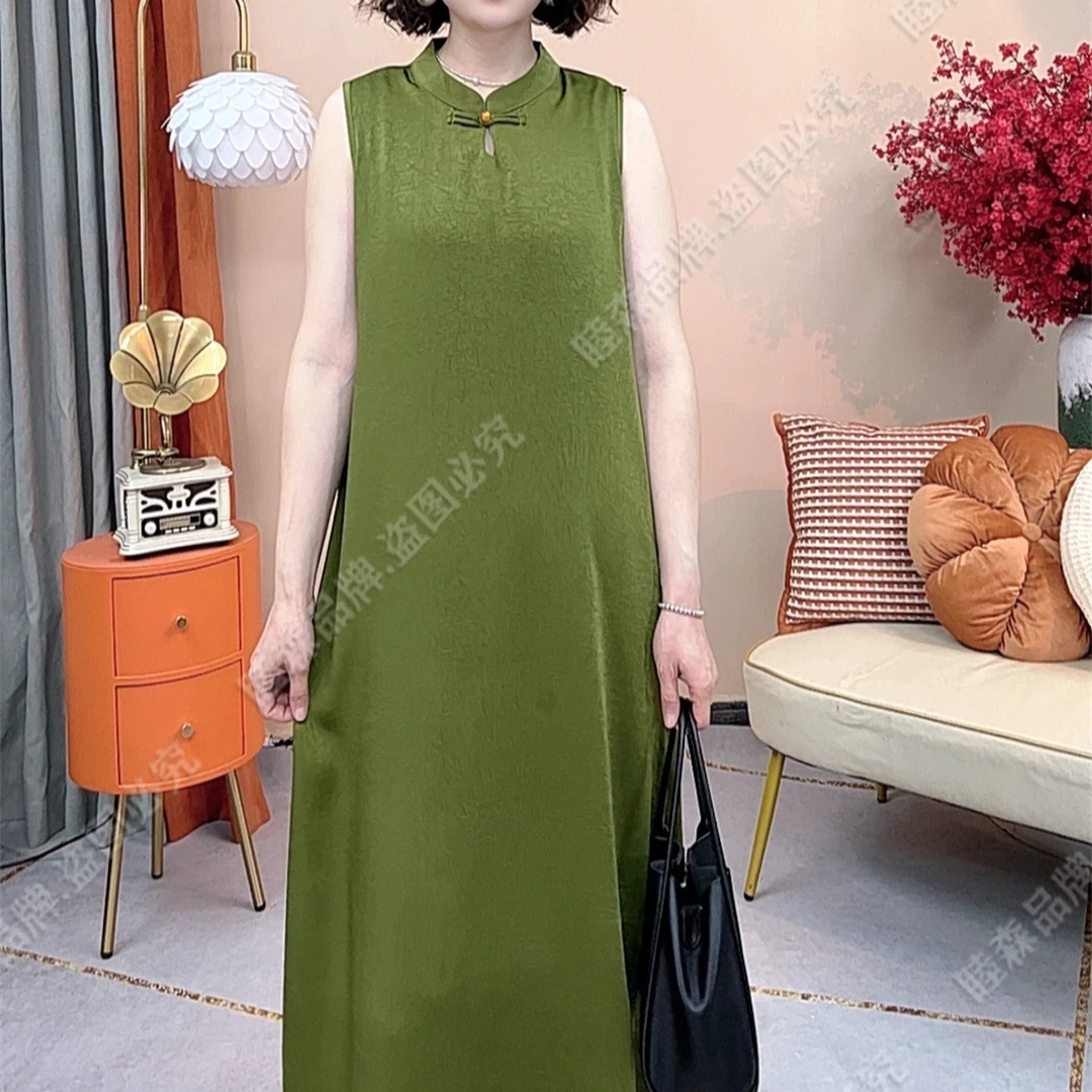 2025夏季新中式无袖套头水滴领连衣裙优雅气质旗袍女装显瘦百搭