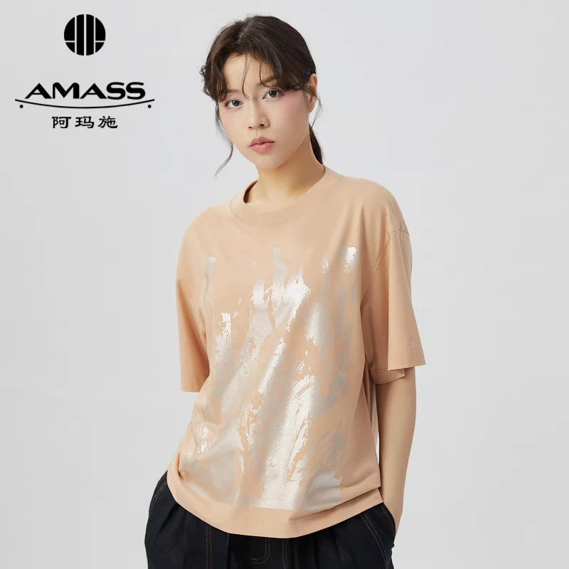 【北京阿玛施】全家福棉质T恤 5300880  夏季休闲百搭短袖圆领宽松