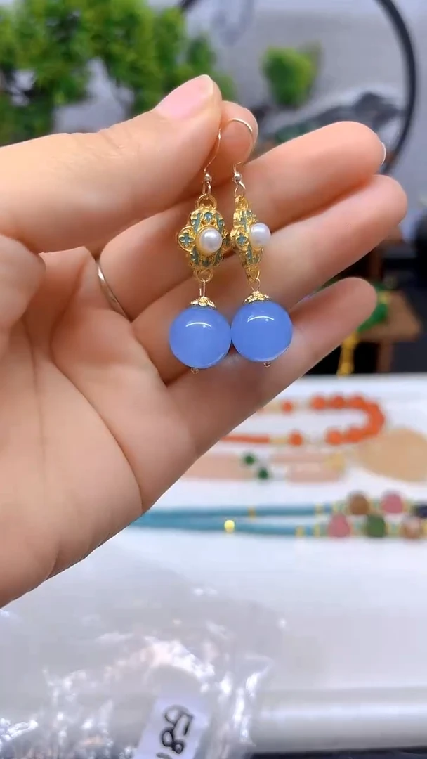 海蓝宝石耳坠14K金镶嵌E810