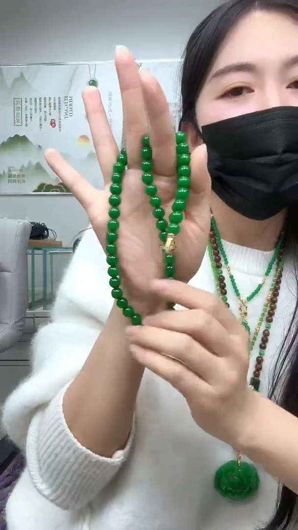 颈饰未镶嵌翡翠8mm绿项链