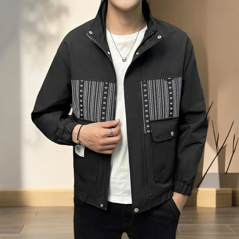 男士夹克春秋新款潮流立领韩版时尚上衣宽松简约休闲轻奢开衫外套