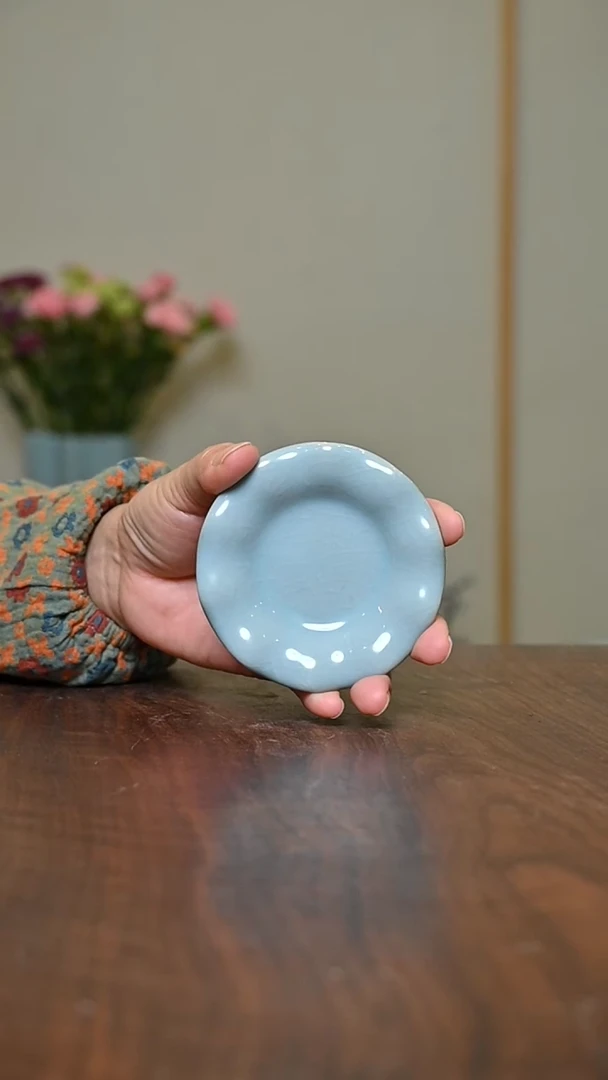 天青釉 花边盏托 微瑕 朱家汝窑款