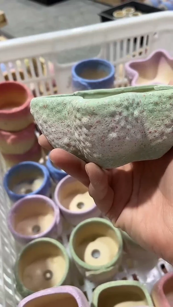 麦饭石粗陶多肉花盆9*5