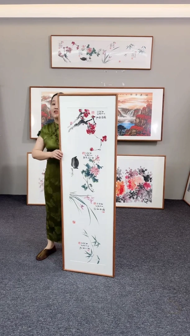 国画梅兰竹菊155*45手绘作品