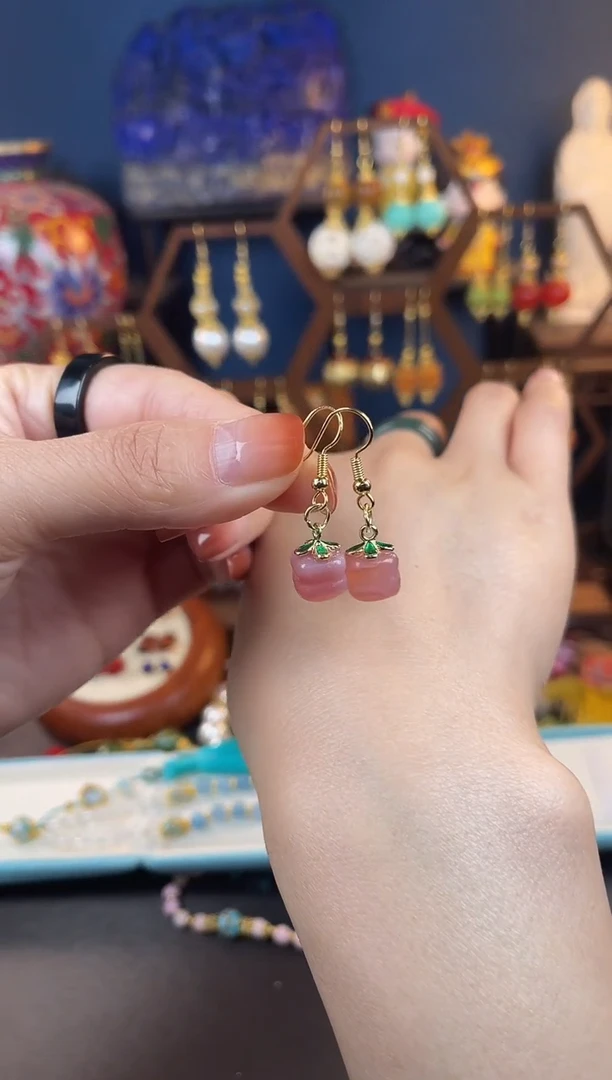 【闪购商品】玛瑙/玉髓耳坠银S925镀金镶嵌114号耳钩