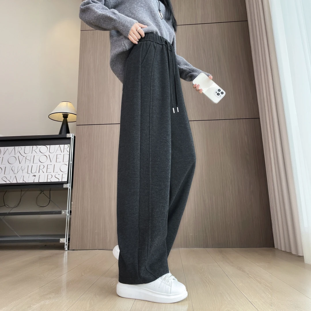 弯刀阔腿裤女秋冬季2025新款香蕉运动裤休闲卫裤直筒女裤加绒裤子