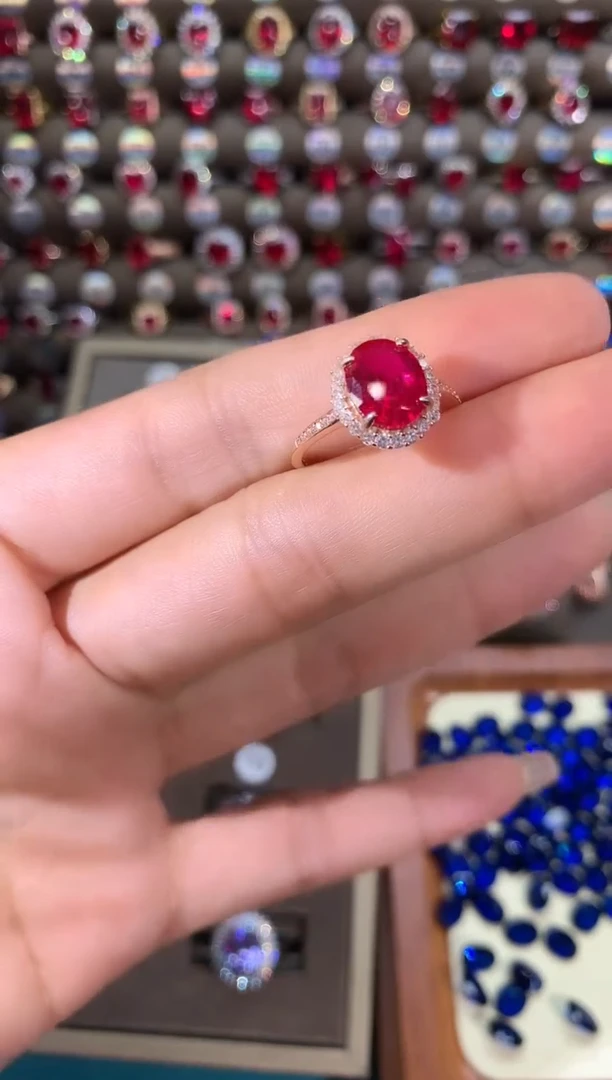 银S925镶嵌戒指红宝石810玫瑰金