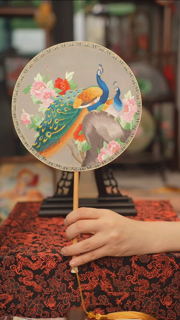 扇子团扇 绣花双面非遗