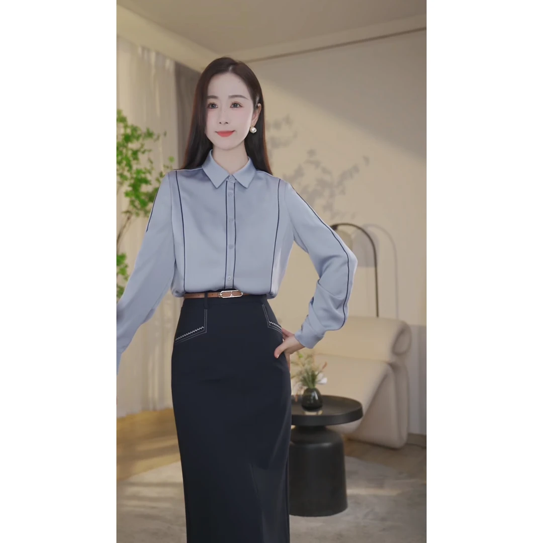 【杨杨专属】专柜新款时尚显瘦上衣宽松气质衬衣8593333A灰蓝色
