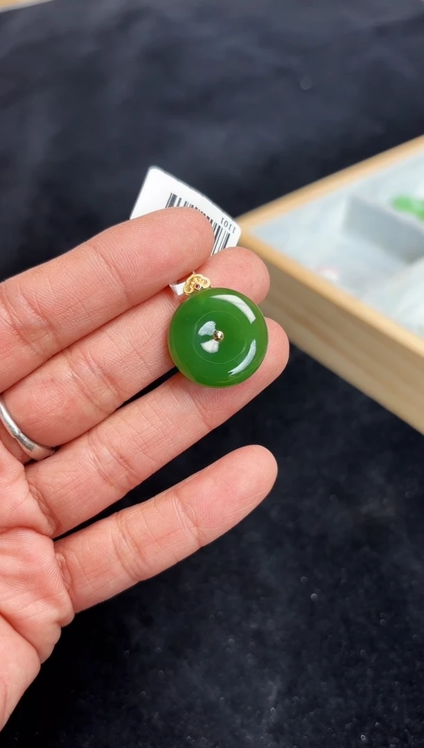 吊坠(不含链)18K金镶嵌和田玉（碧玉）和田玉碧玉平安扣 多样性发一