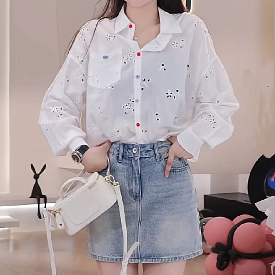 重工镂空衬衫2025早春款韩版上衣设计感气质白色长袖高级感衬衣