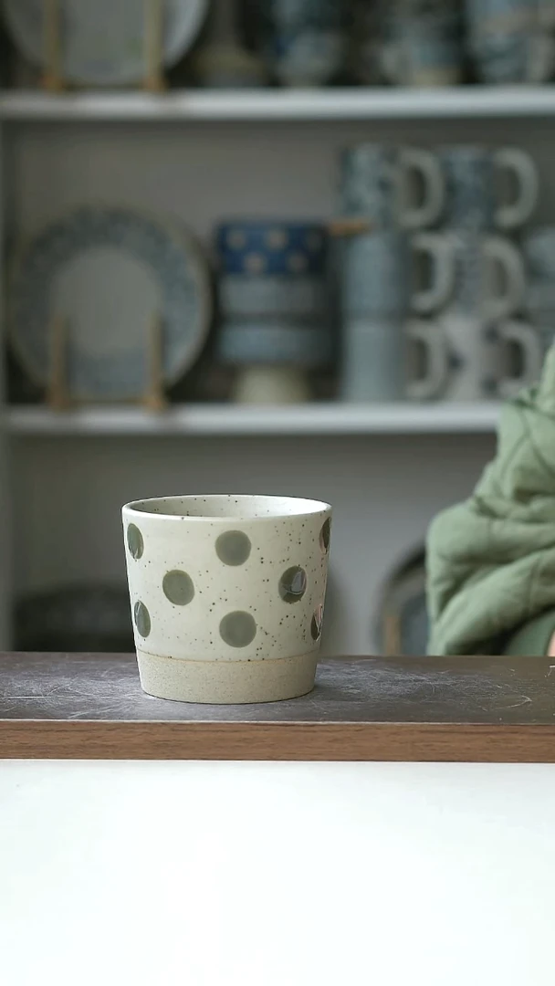 陶粗陶手绘绿宝石猪口杯220@7-10@