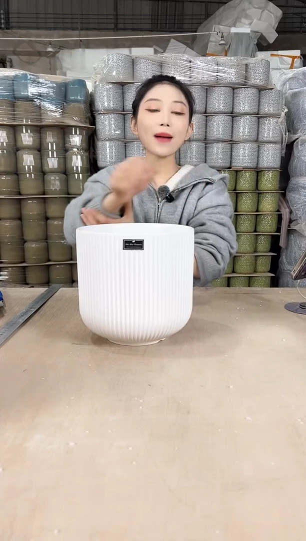 【闪购商品】陶瓷新款条纹哑白中号18x18