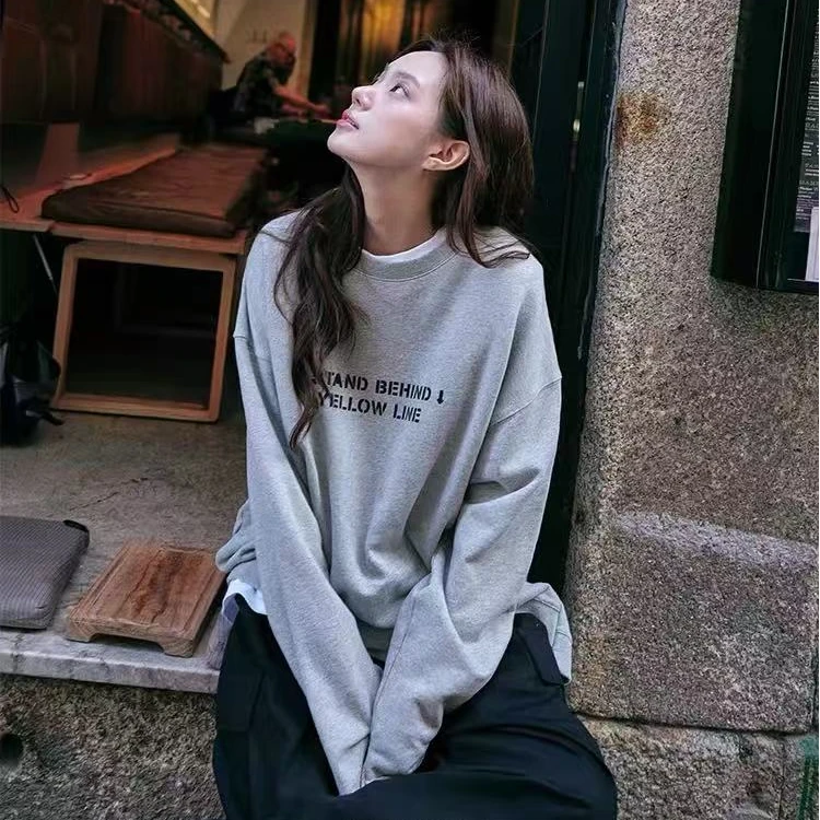 AW25354  sp设计师早秋不规则毛边袖口印花圈圈卫衣