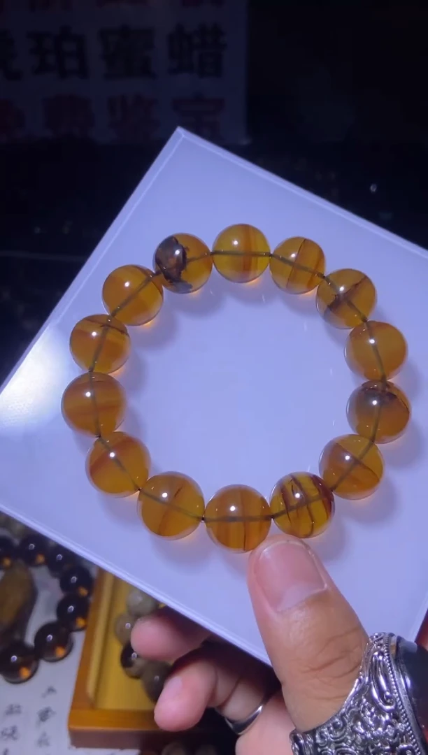 未镶嵌琥珀珠宝奇石手串16mm+