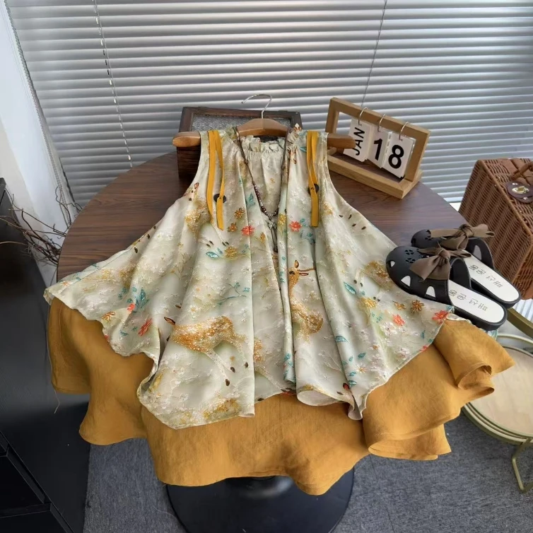 女童沙滩连衣裙儿童夏季文艺时尚风宽松儿童春夏无袖民族风裙子