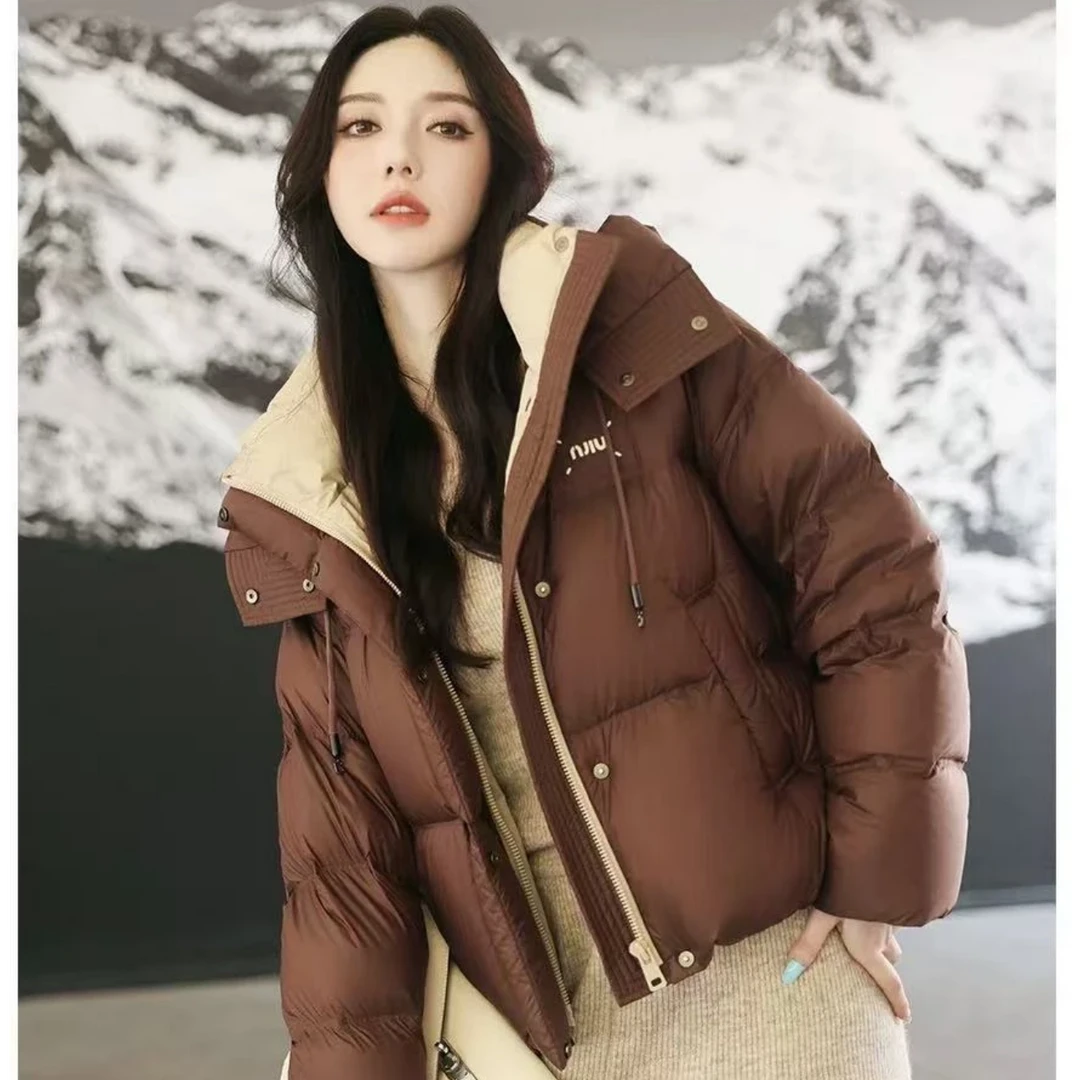 603短款女装宽松连帽羽绒服加厚白鸭绒保暖