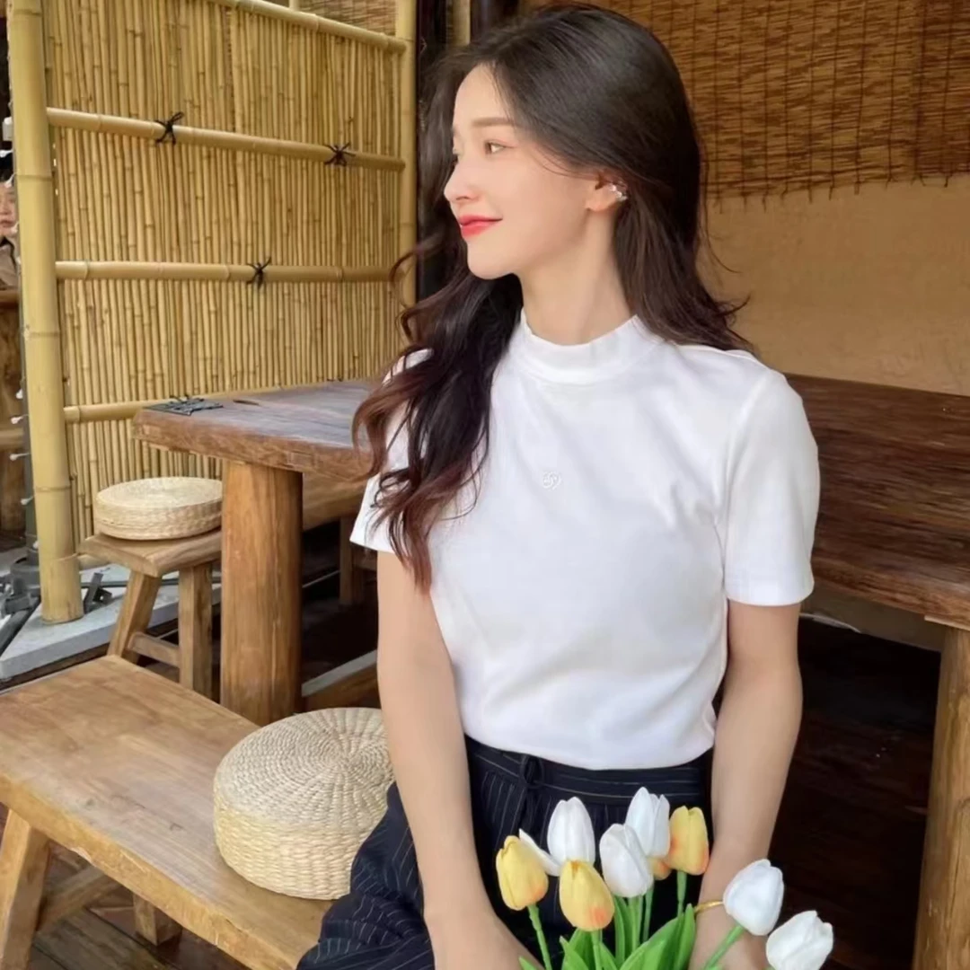 GIRDEAR/哥弟新款春夏时尚休闲百搭印花烟管领短袖T恤1300606