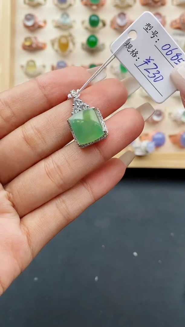 翡翠戒指银S925镶嵌缅甸天然A货翡翠 22   7-5