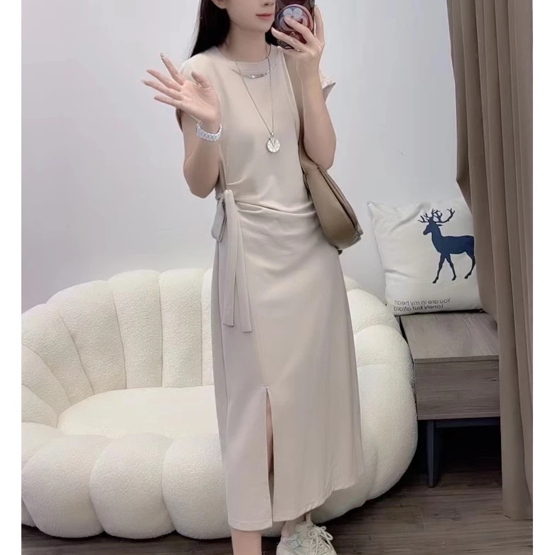 清凉法式新款夏季显瘦气质法式休闲女装开叉连衣裙简约DYY1093