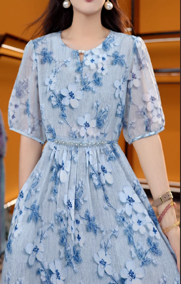 GZ564新款中式时尚百搭气质宽松减龄连衣裙-鸽子