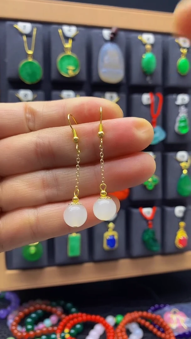 【闪购商品】玛瑙/玉髓耳环银S925镀金镶嵌耳饰