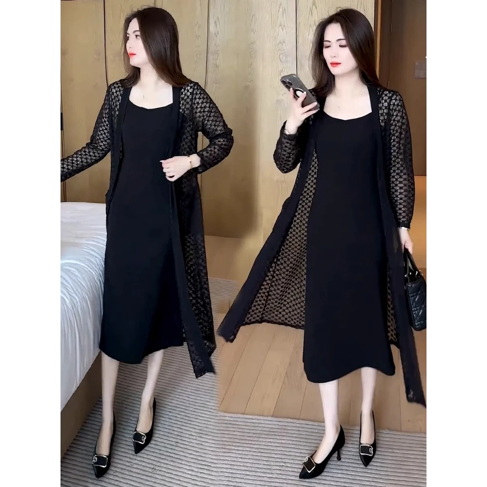 时尚套装裙女2025夏季新款时髦洋气中长款防晒外披吊带裙两件套裙