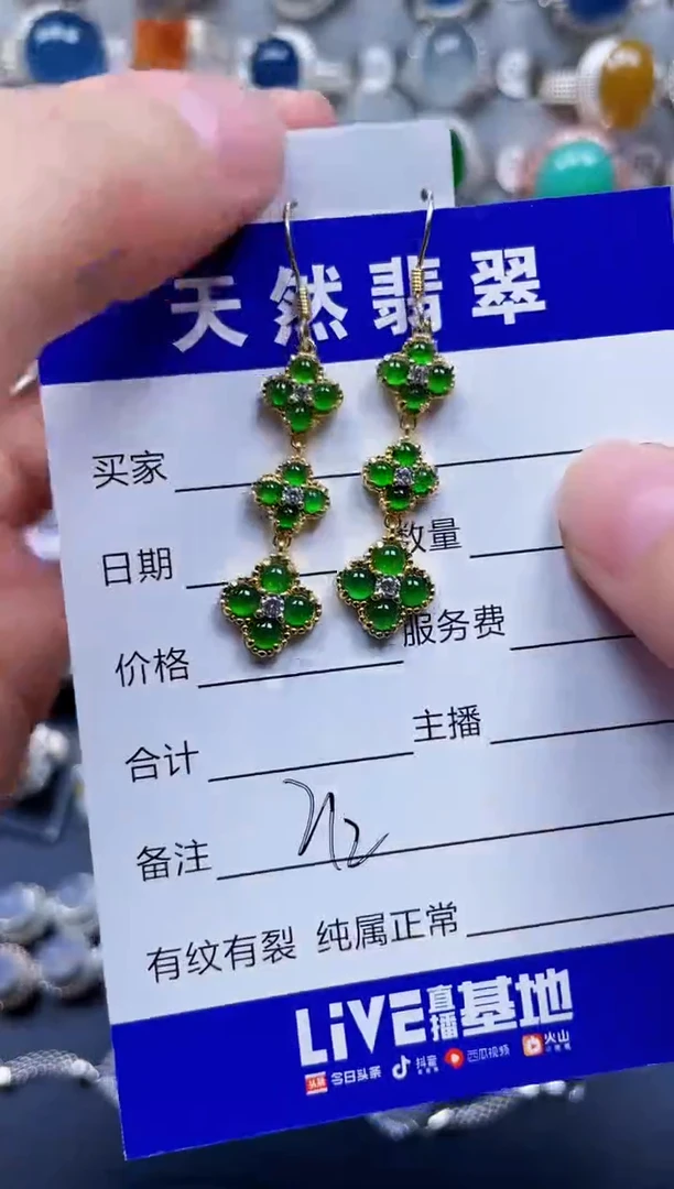 银S925镶嵌翡翠耳饰212