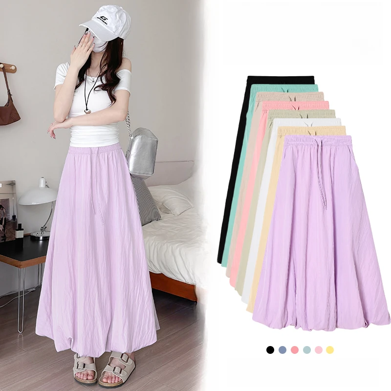 蓬蓬花苞裙女春秋2025新款中长款系带高腰显瘦百搭半身裙a字伞裙