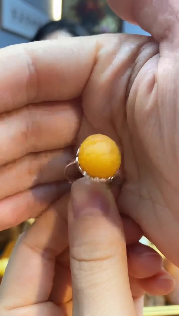 琥珀银S925镶嵌戒指戒指