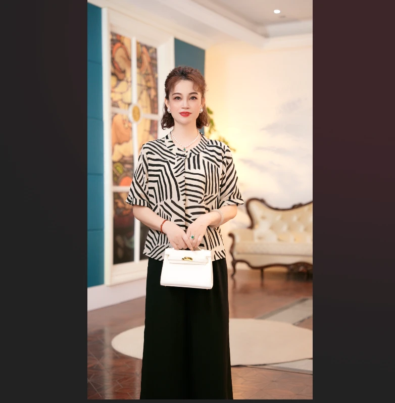 中年妈妈夏装t恤时尚2025新款洋气中老年女装上衣套装