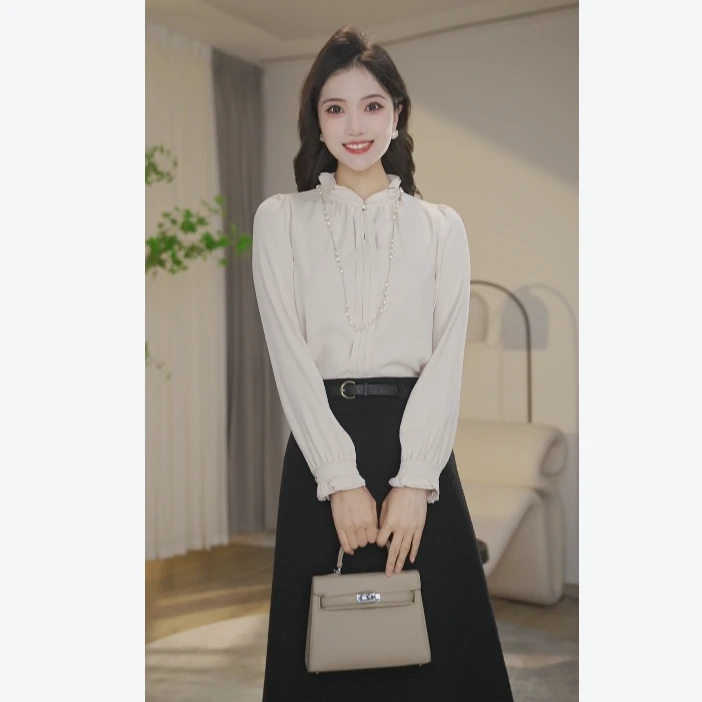 【杨杨专属】新款衬衫女长袖时尚通勤气质衬衣流光风8493327燕麦色