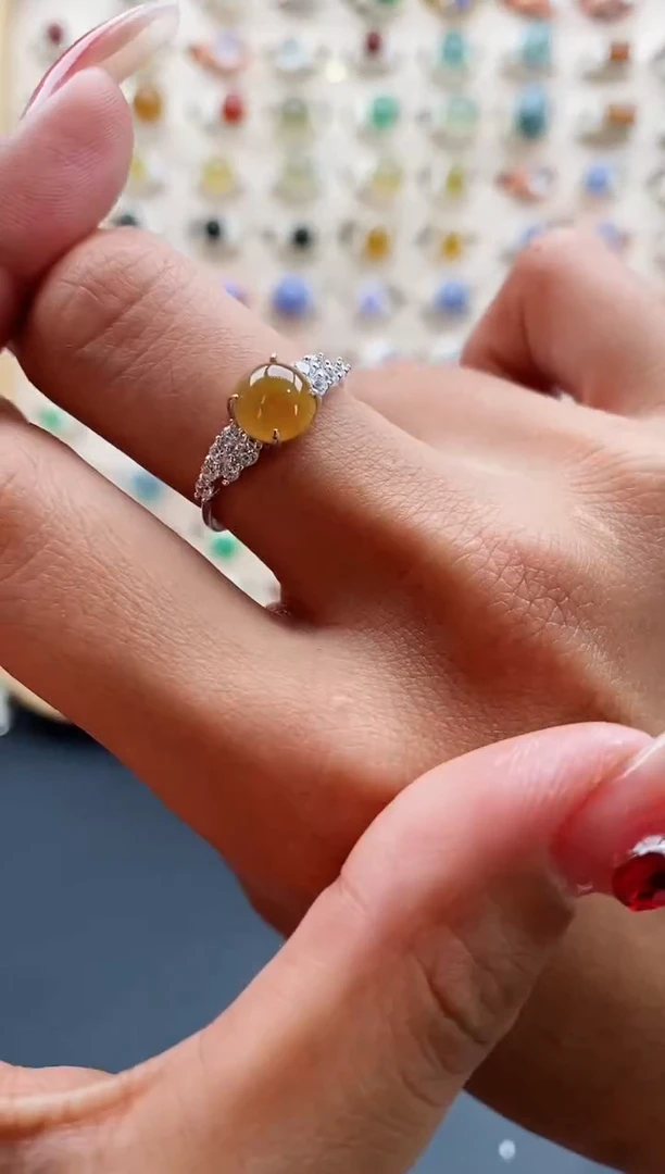 【闪购商品】翡翠戒指银S925镶嵌缅甸天然A货翡翠222 8+1