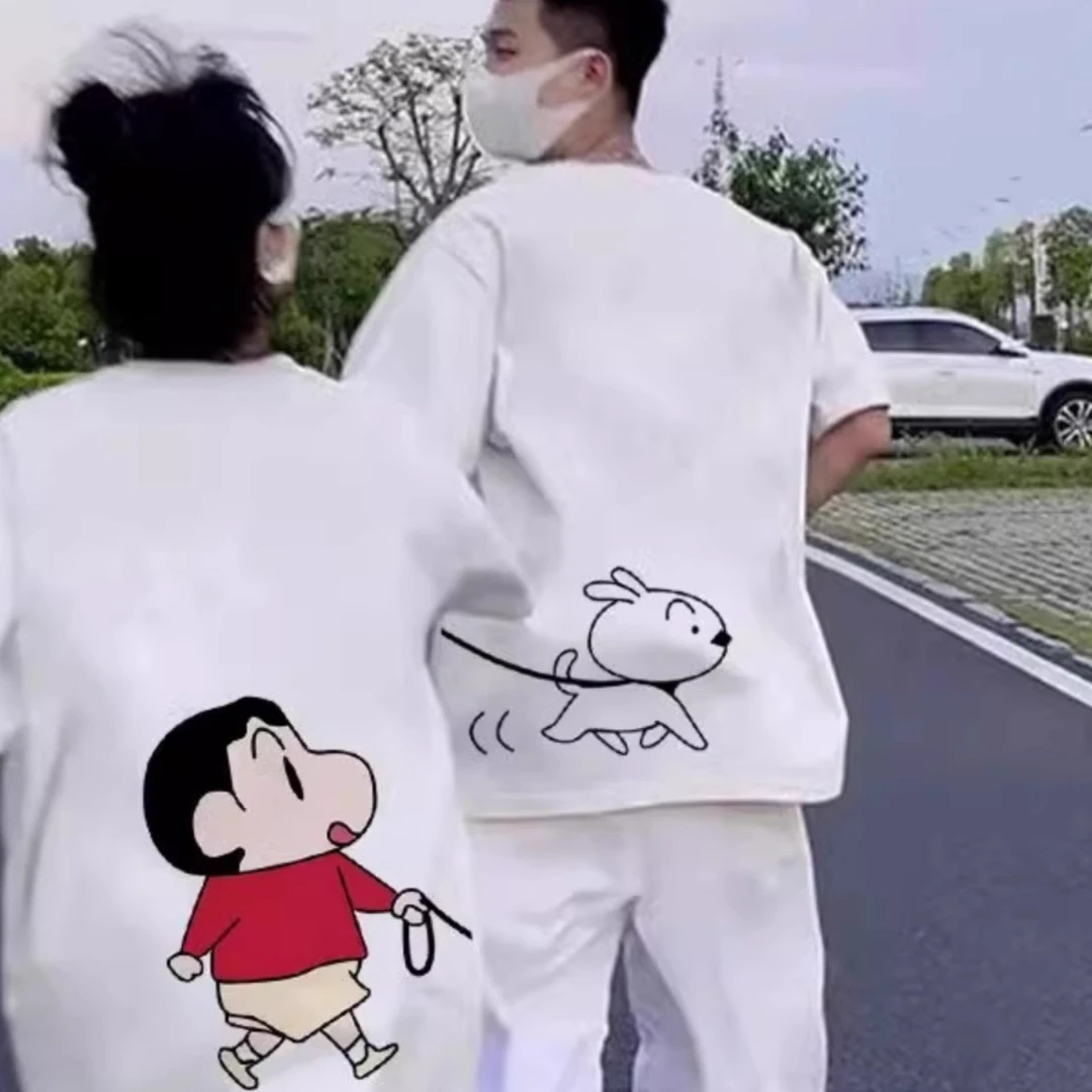 【两件装】小众设计感蜡笔小新情侣装一男一女纯棉短袖t恤2025网红