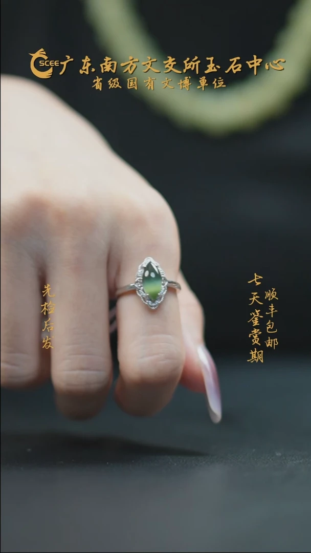 银S925镶嵌戒指和田玉HC01184碧玉猫眼戒指