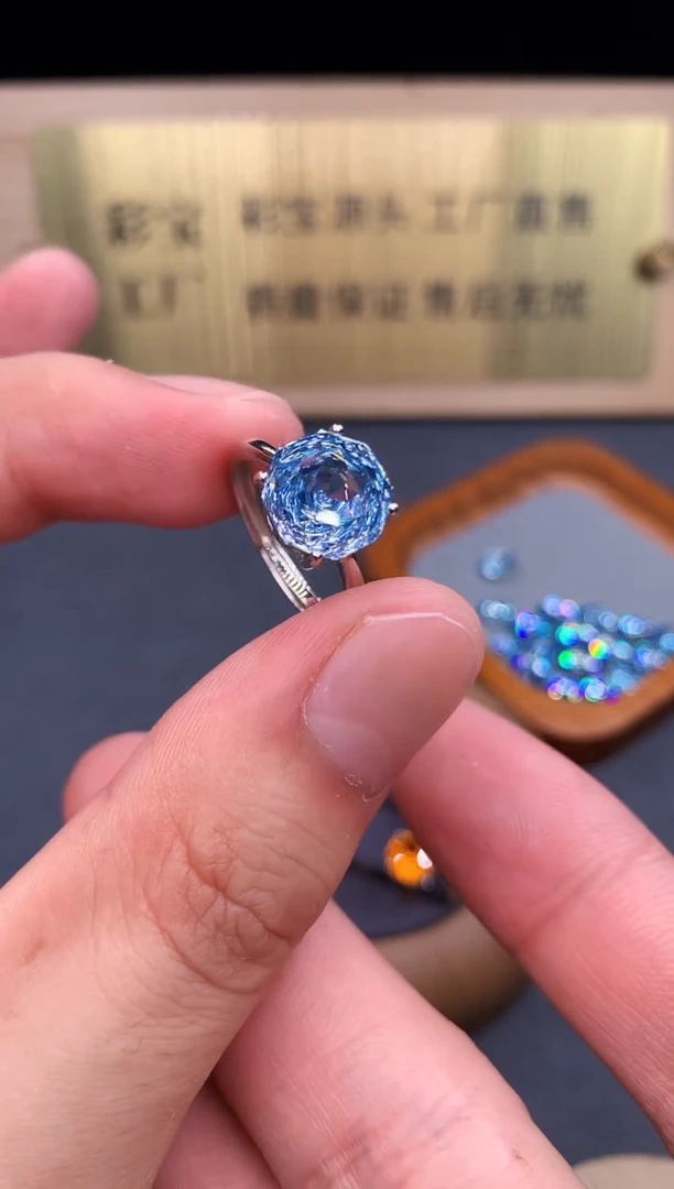 海蓝宝石戒指银S925镶嵌5462