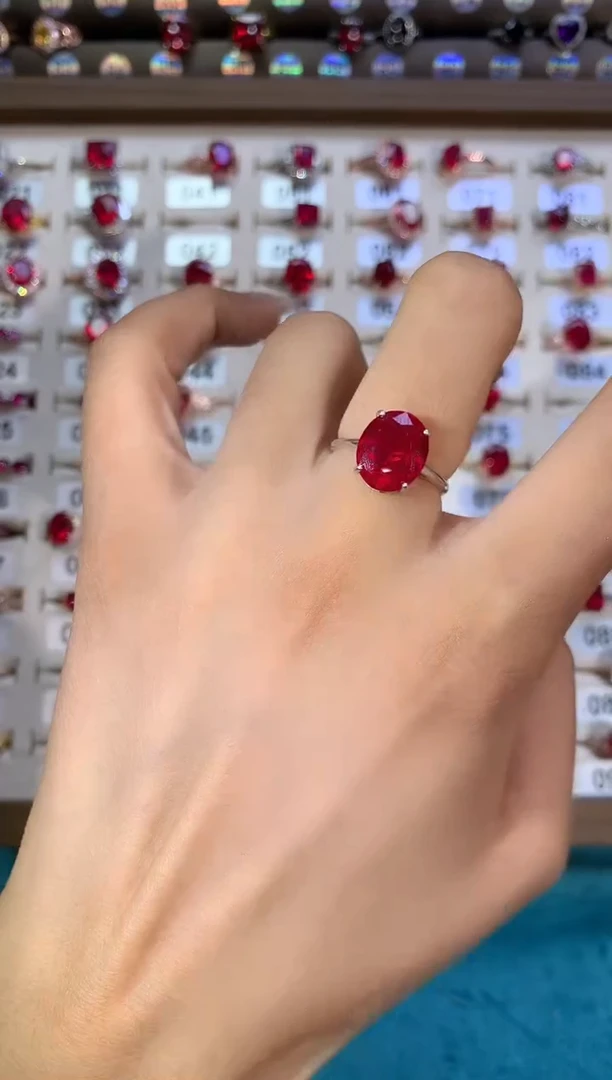红宝石戒指银S925镶嵌银色10.12