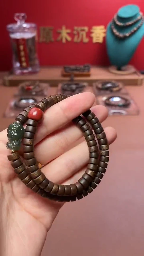 沉香手串沉水越南顺化树心油紫棋4×7两圈设计