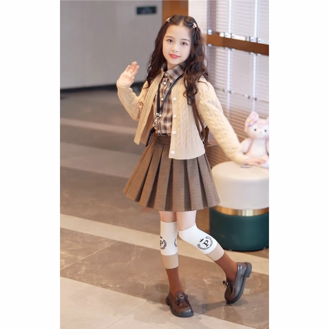 女童长袖开衫2025秋季新款时尚童装中大童休闲针织上衣潮衬衫短裙