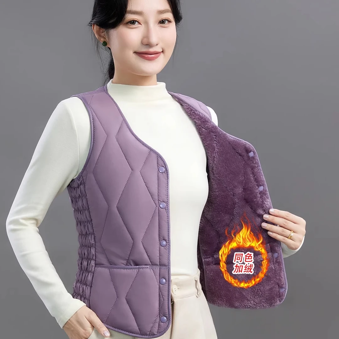 2025新款秋冬加厚马甲女加绒保暖背心短款v领坎肩修身百搭内胆