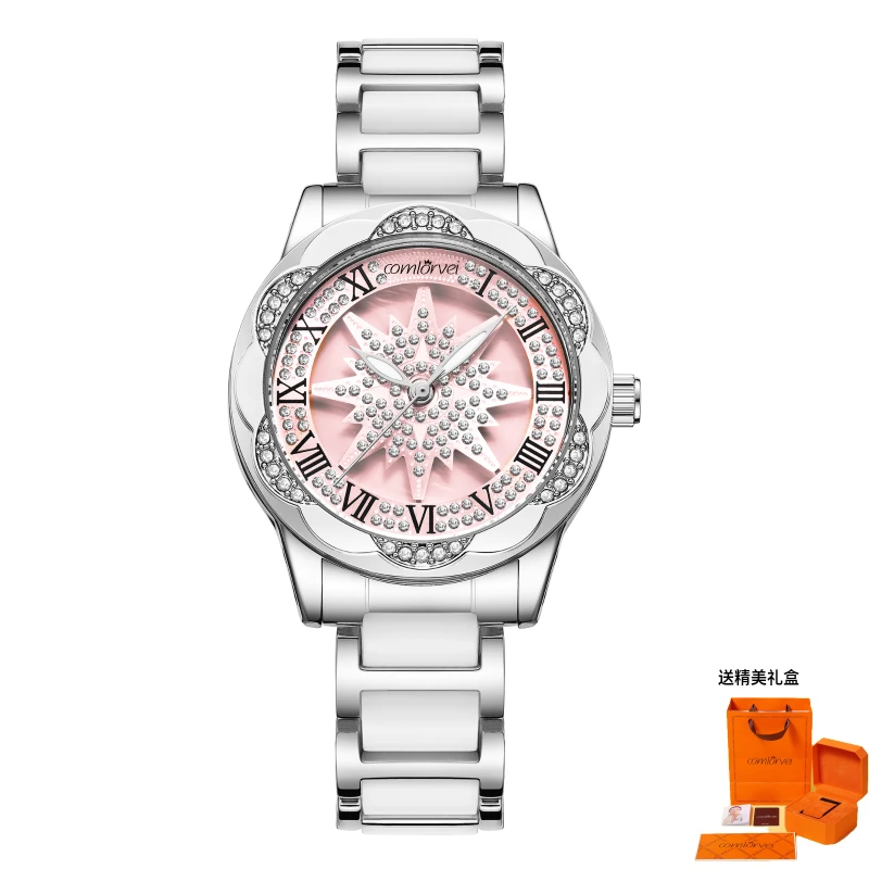 【正品保障】旋转镶钻夜光女士手表百搭表带防水轻奢时尚气质腕表