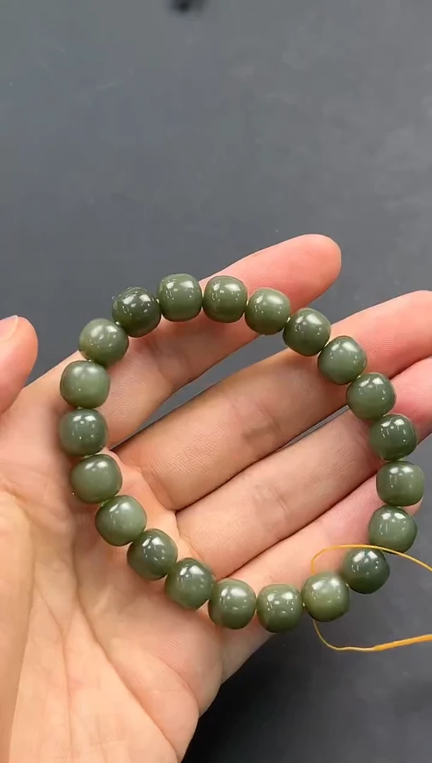 未镶嵌手串和田玉花土沟豆青老型手串卡10微色差（有纹）