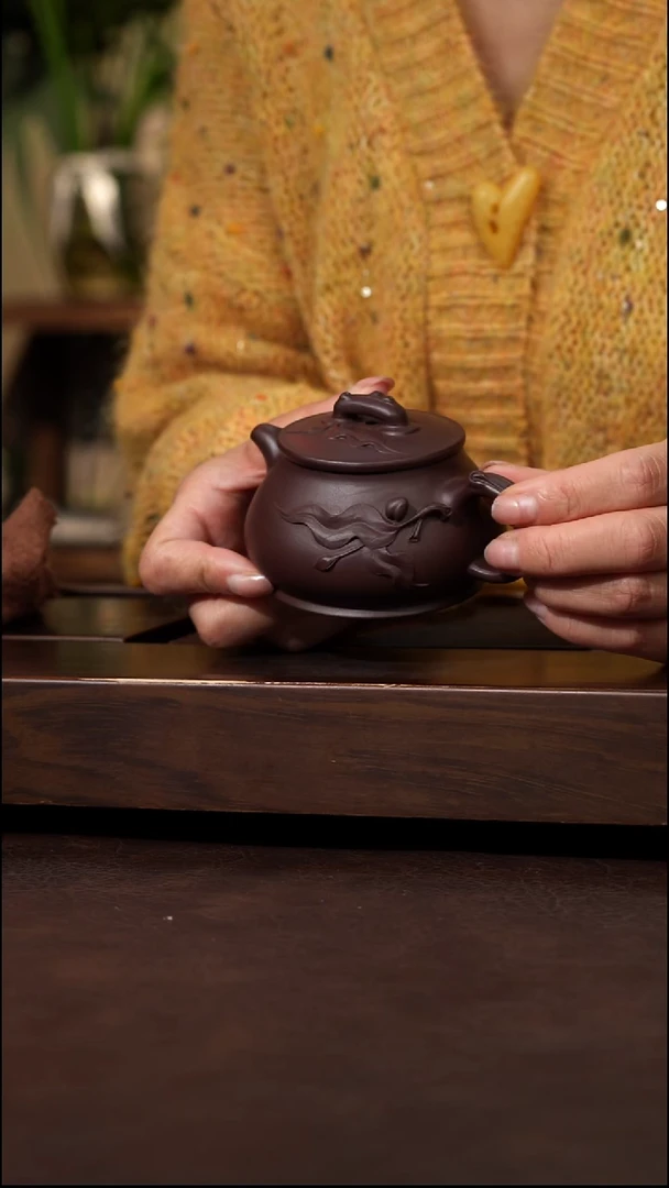 茶壶紫砂紫泥泥绘潘壶160cc左右