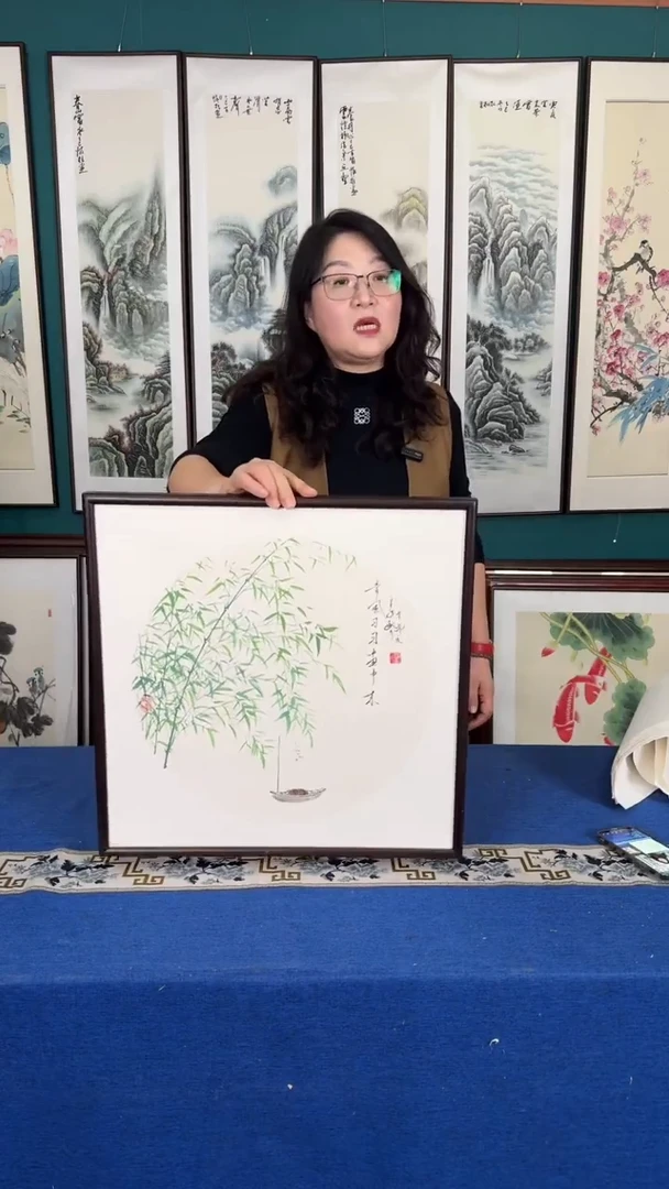 国画竹子 实木装裱 53*53