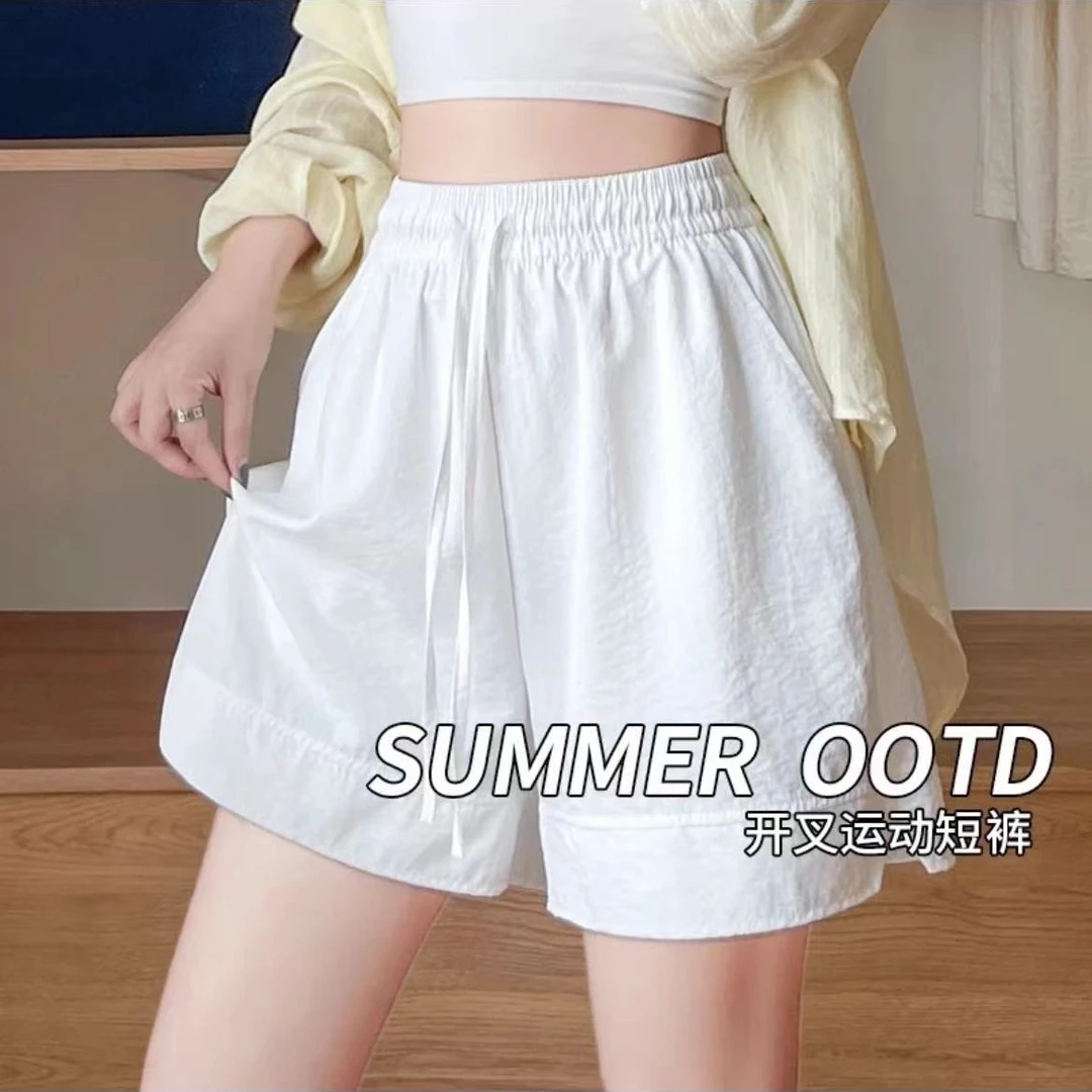 开叉运动山本短裤女夏季休闲2025新款高腰中裤宽松冰丝阔腿五分裤