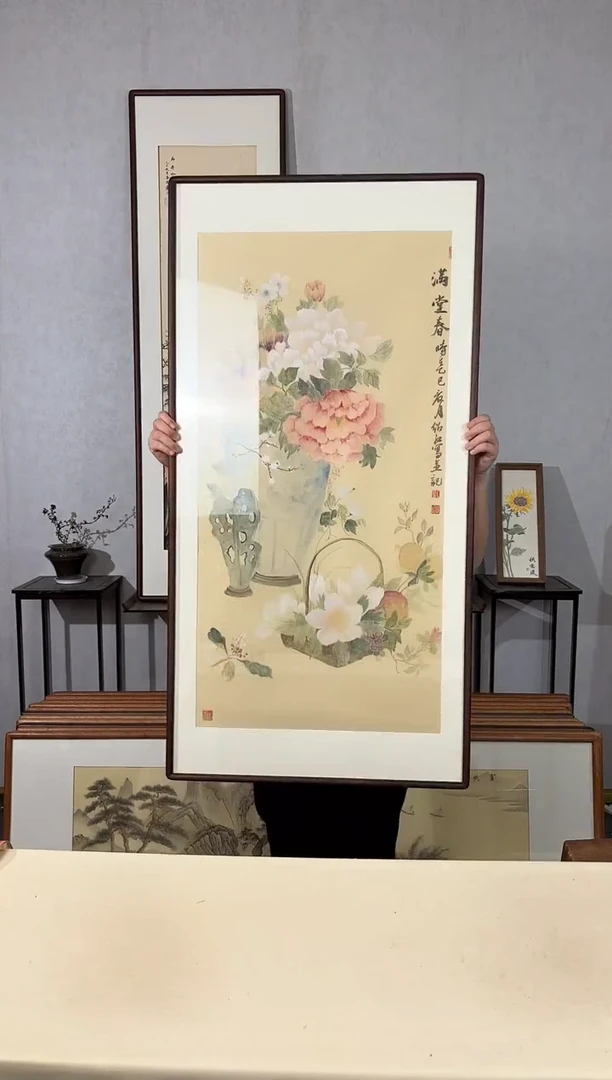 国画手绘*满堂春*62*122cm带框发货