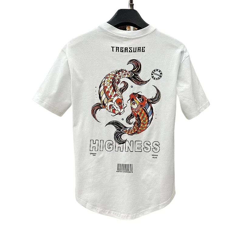 时尚百搭情侣修身短袖T恤男士潮流网红高品质圆领半袖-6632鱼