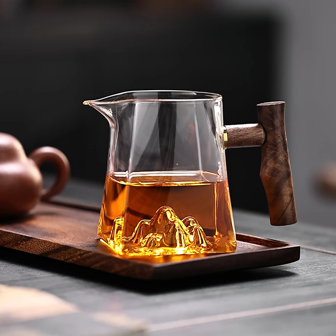 木把观山加厚公道杯玻璃公杯家用耐高温高档分茶器茶漏茶具茶滤器