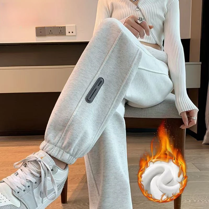 玫瑰太太运动裤子女秋冬新款加绒加厚宽松显瘦大码束脚卫裤哈伦裤