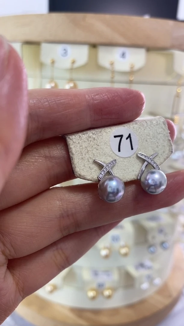 银S925镶嵌海水珍珠耳饰8-9mm